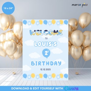 Blue Dog inspired Birthday Welcome Sign Template, Editable Blue Birthday Party Welcome Sign, Printable Boy Birthday Welcome Sign
