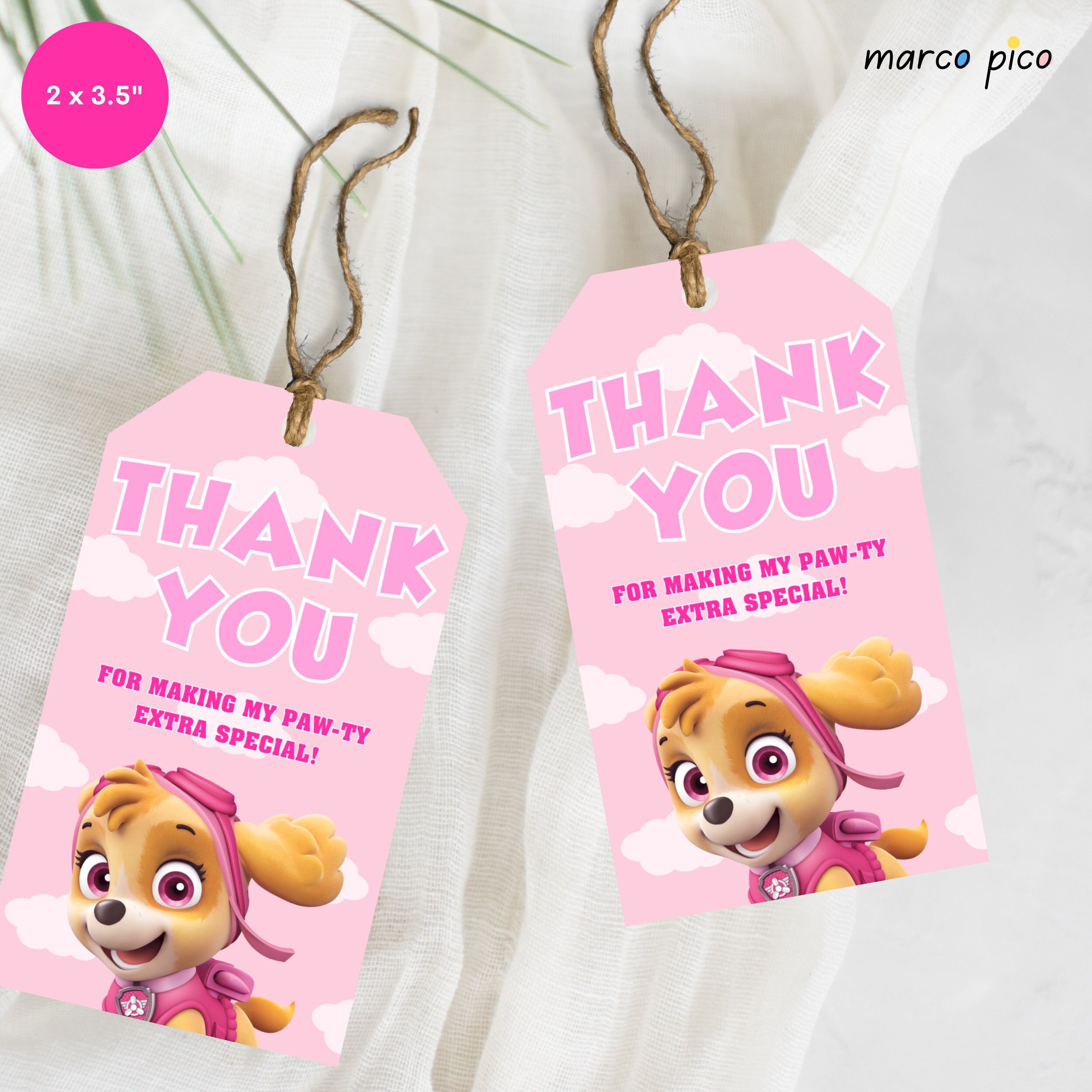 Pink Paw Patrol Themed Party Favors Tags, Girly Paw Patrol Birthday Thank You Label, Paw Patrol ...