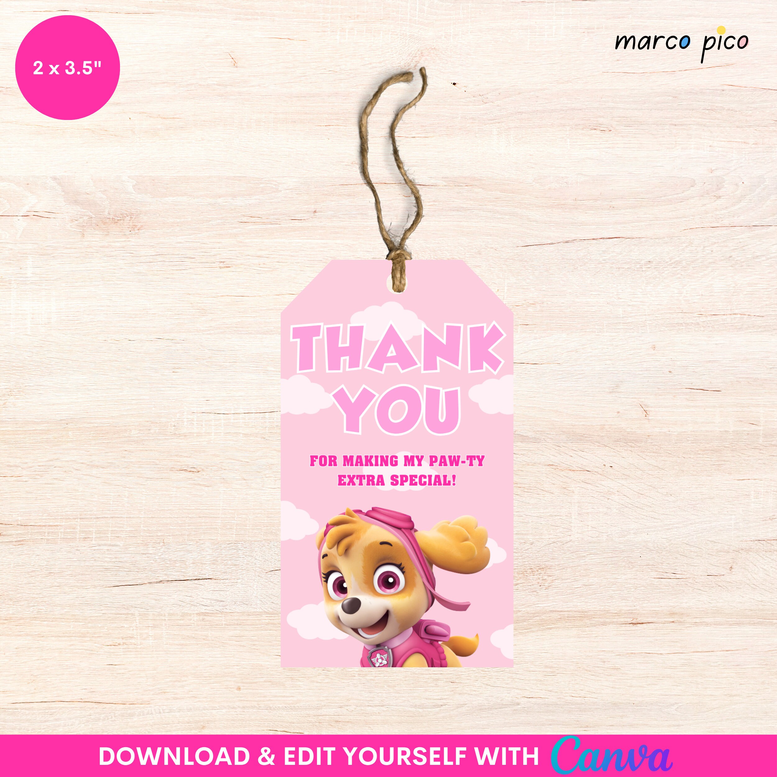 Pink Paw Patrol Themed Party Favors Tags, Girly Paw Patrol Birthday Thank You Label, Paw Patrol ...