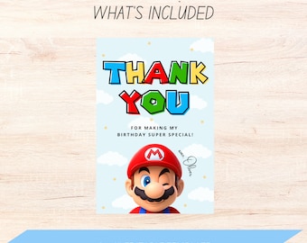 マリオをテーマにしたサンキューカードテンプレート、編集可能な