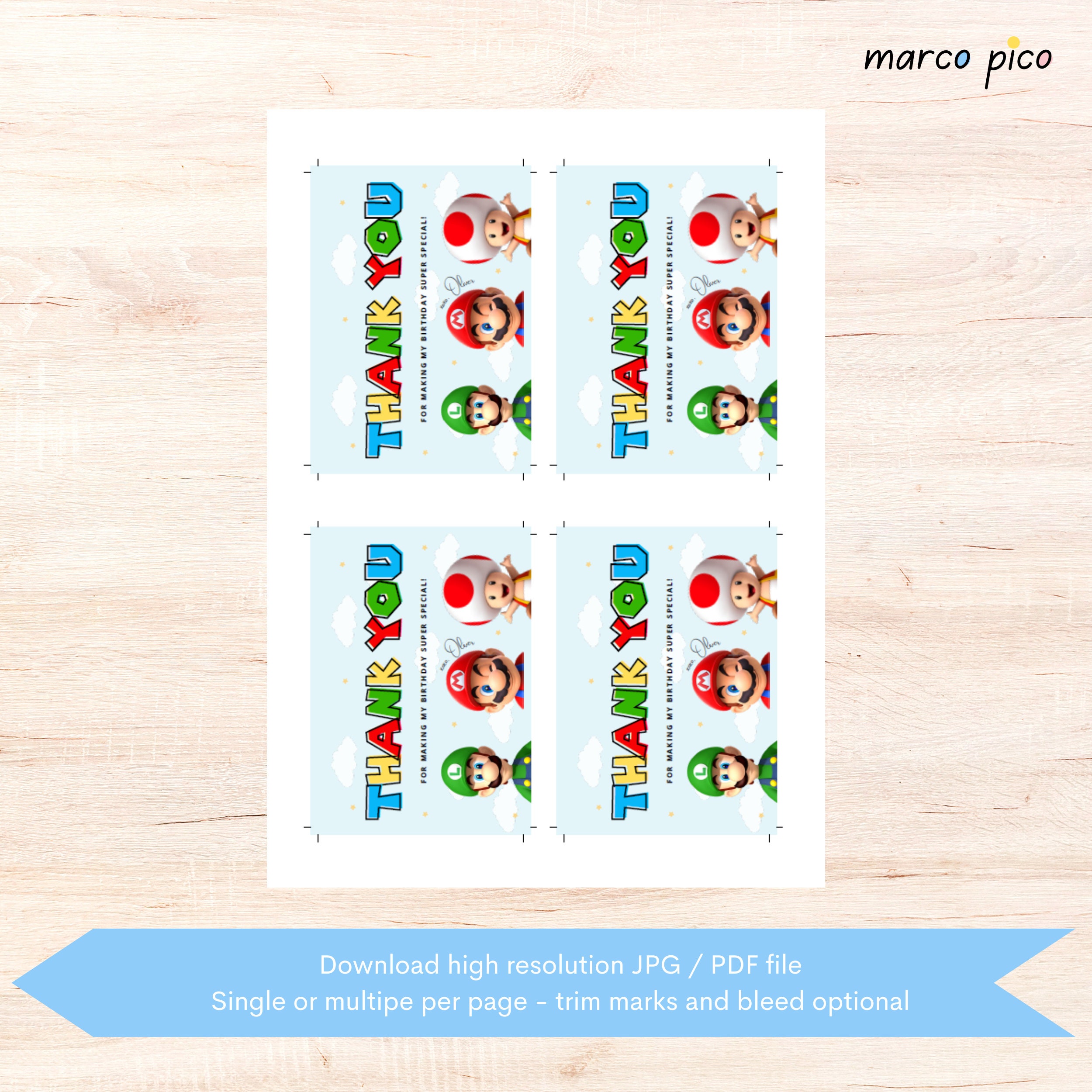 Birthday Thank You Card Template, Editable Boy Birthday Thank You Card ...