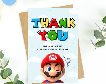 マリオをテーマにしたサンキューカードテンプレート、編集可能な