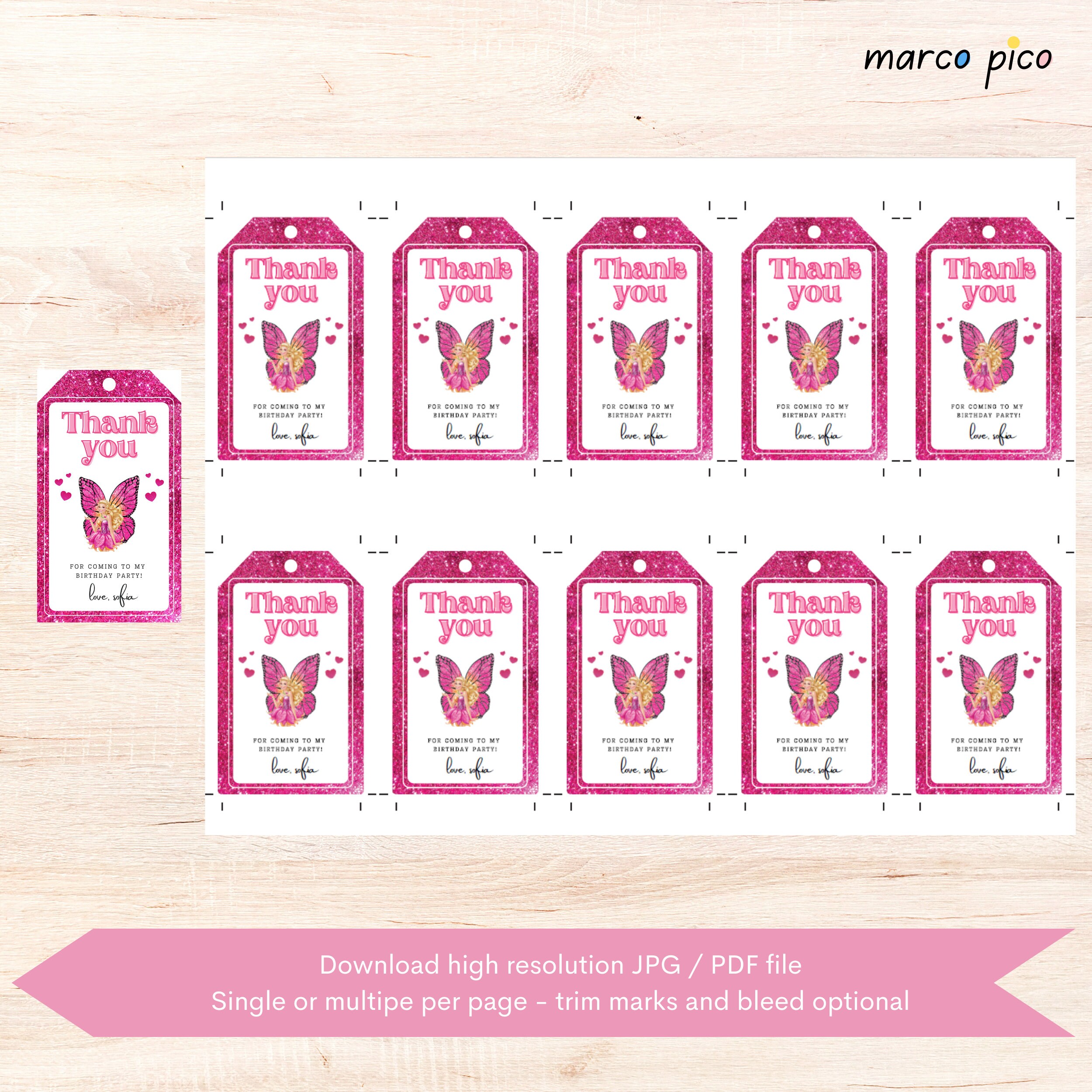 Barbie Motto Party Favors Tags Barbie Birthday Thank You Etsy.de