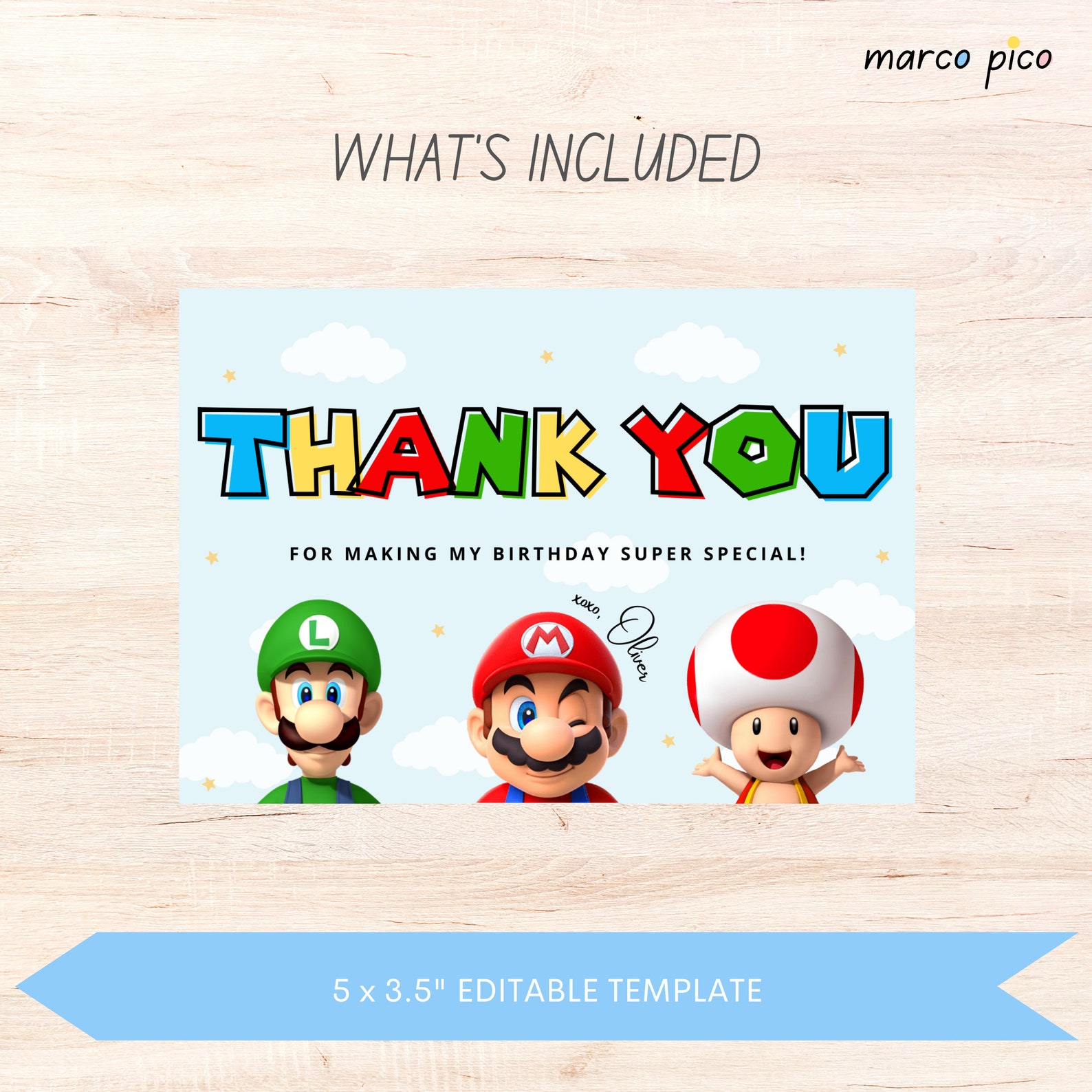 Birthday Thank You Card Template, Editable Boy Birthday Thank You Card ...