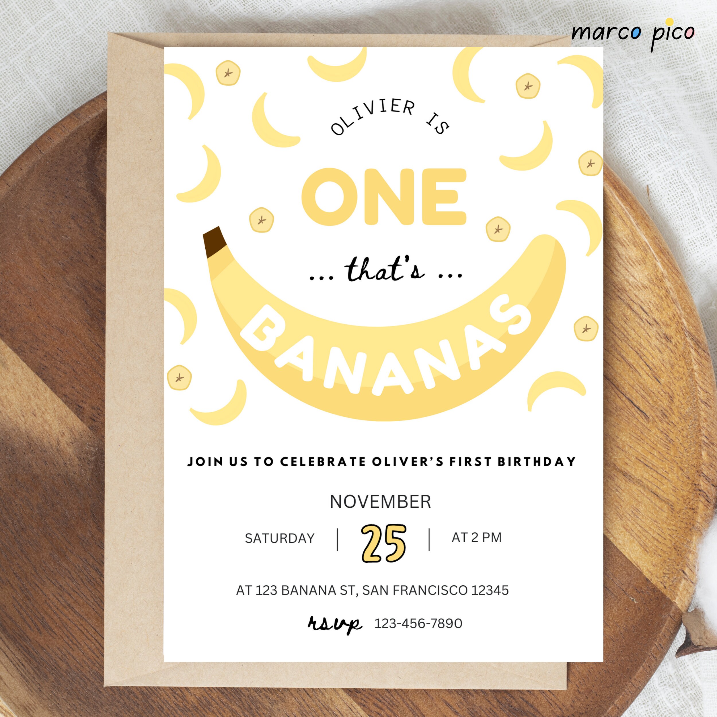 Let's Go Bananas Birthday Invitation Template, Baby First Birthday