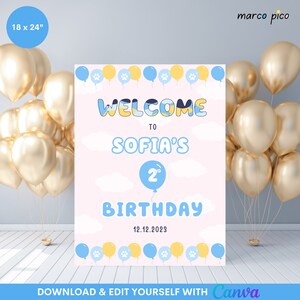 Blue Dog inspired Pink Birthday Welcome Sign Template, Editable Birthday Party Welcome Sign, Printable Birthday Welcome Sign