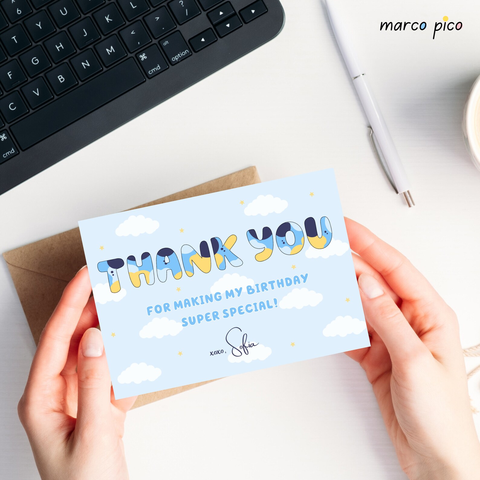 Blue Dog Inspired Birthday Thank You Card Template, Editable Birthday ...