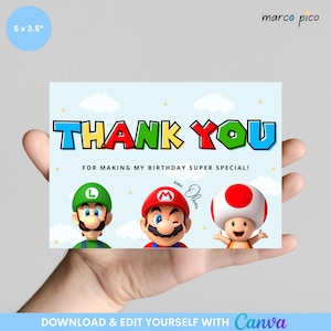 Plantilla de tarjeta de agradecimiento de cumpleaños, tarjeta de agradecimiento de cumpleaños de niño editable, tarjeta de agradecimiento de fiesta de cumpleaños de niños