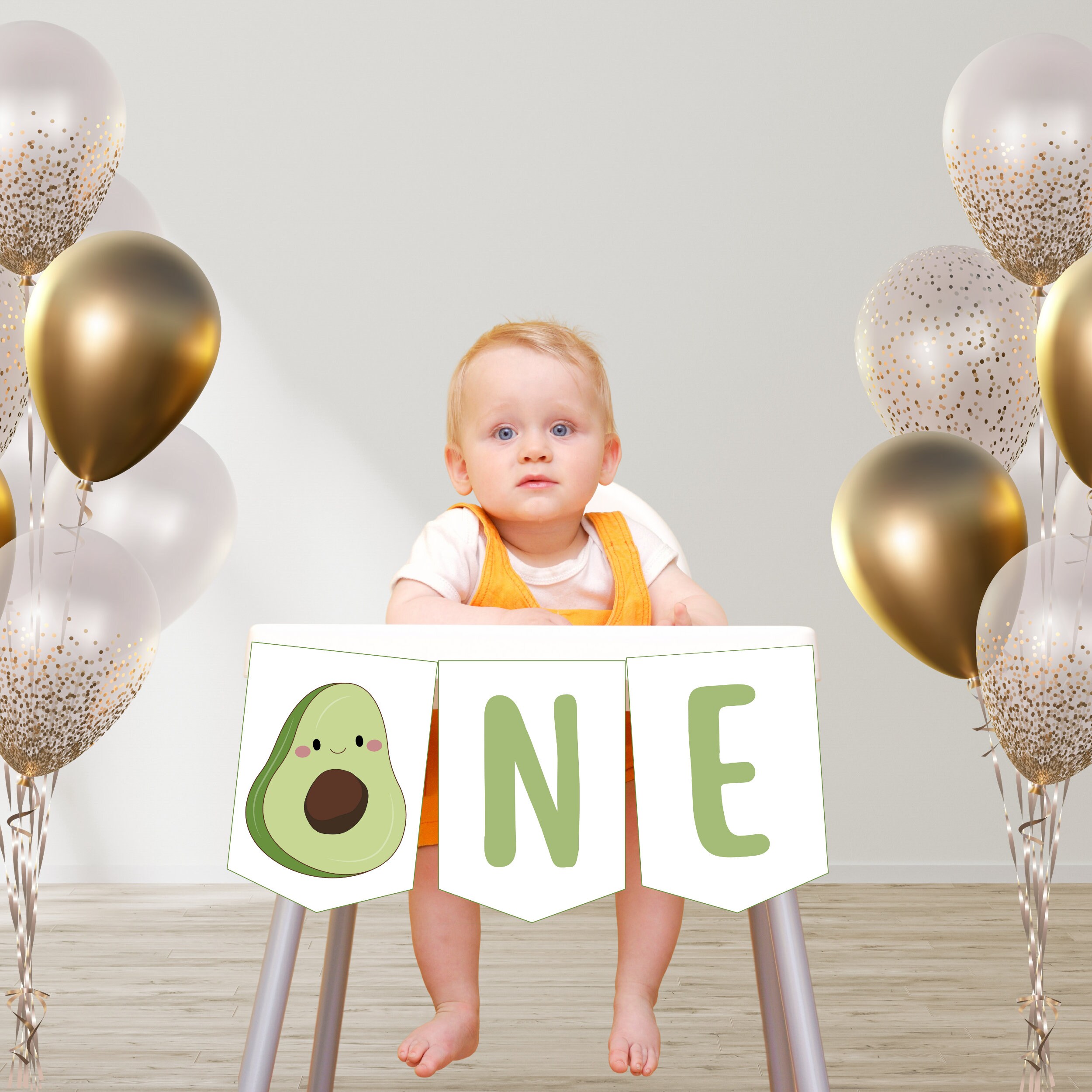 Avocado ONE Birthday Banner, Printable Avocado High Chair Banner, 1st ...