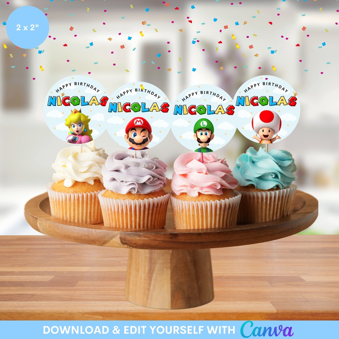 Kids Birthday Cupcake Toppers, Mario Birthday Cupcakes, Boy Birthday ...
