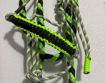 D38-Lime and black mini donkey halter with lead