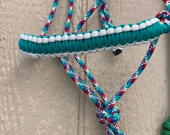 D26-Mini donkey halter-teal ,red, white