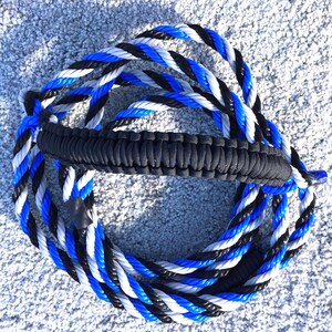 Cow halter-black with blue, black and gray with braided nose band