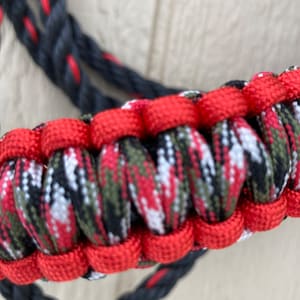 cow Rope halter-black and red rope with red noseband