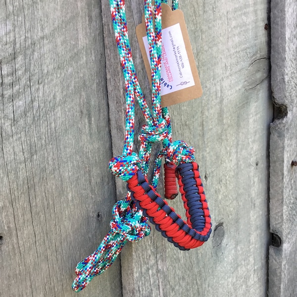 Yearling halter-turquoise and red with braided noseband