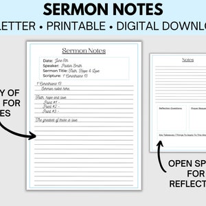 Digital druckbare Predigt Notizen Vorlage, druckbare Predigt Notiz Vorlage, Predigt Notizen Blätter, Kirchen Journaling, Bibel Studien Hilfe
