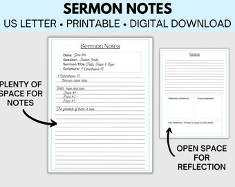 Digital Printable Sermon Notes Template, Printable Sermon Note Taking Template, Sermon Notes Sheets, Church Journaling, Bible Study Aid