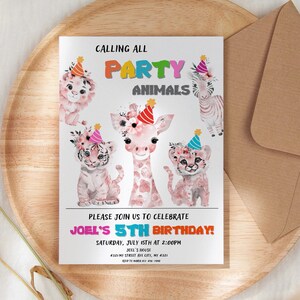 Editable Party Animals Birthday Invitation, Safari Wild Animals, Zoo, Boy, Girl, Printable Invite