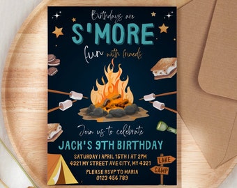 Editable S'mores Birthday Invitation: Backyard Campfire Theme (Digital Download)