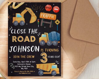 Construction Birthday Invitation Template: Editable Canva Evite (Digital Download)