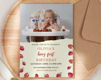 Invitación de primer cumpleaños con foto: Plantilla editable de Canva