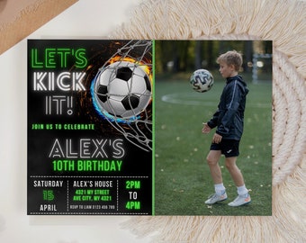 Editable Soccer Birthday Invitation Card Template with PHOTO, Soccer Party Invitation Card Template, Soccer Birthday Evite Editable in Canva