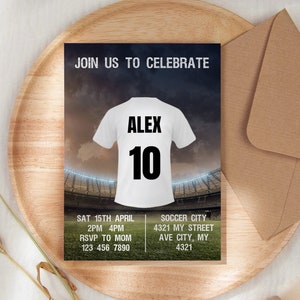 Editable Soccer Birthday Invitation Card Template, Football Invitation Soccer Invitation Card Template, Editable in Canva