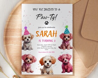 Editable Puppy Birthday Invitation: Lets Pawty Template (Digital Download)