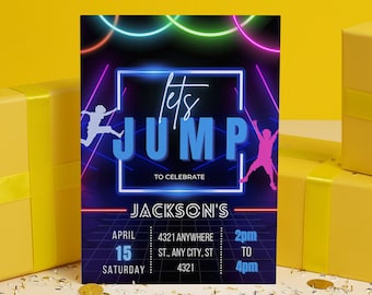 Jump Birthday Party Invitation Card Template, Trampoline Card Evite, Bounce House Invite Card Template, Editable Printable Canva Template