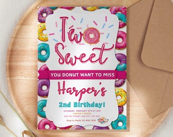 Zwei süße Einladungen - Feiern Sie den 2.Geburtstag Ihres Kindes mit einem Donut-Motiv!