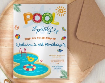 Tropical Pool Party Invitation Template: Splish Splash Evite (Canva Editable)