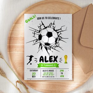 Soccer Birthday Invitation Card Template, Football Party Invitation Card Template, Soccer Birthday Evite Editable in Canva
