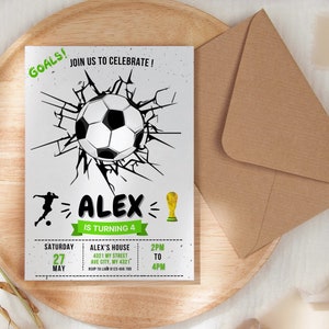 Soccer Birthday Invitation Card Template, Football Party Invitation Card Template, Soccer Birthday Evite Editable in Canva