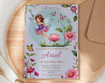 Fairy Birthday Invitation Editable - Pixie Enchanted Party, Magical Floral Princess Instant Download