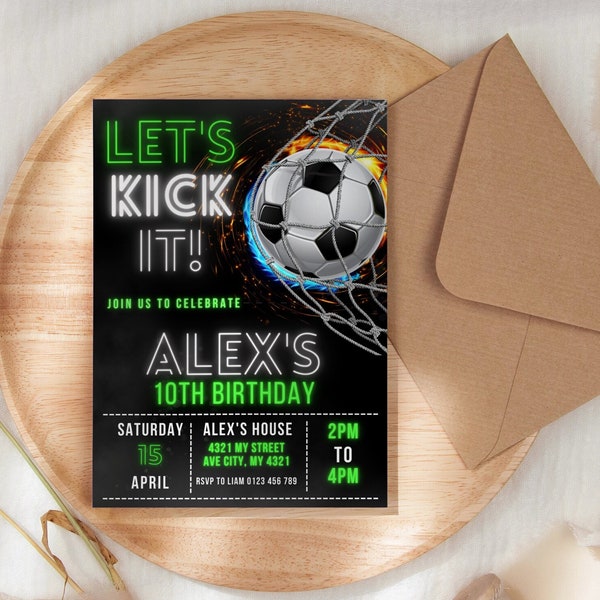 Modèle de carte d'invitation d'anniversaire de football modifiable, modèle de carte d'invitation de football d'invitation de football, modifiable dans Canva