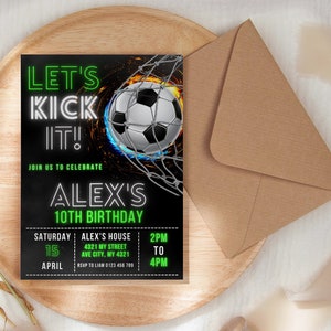 Editable Soccer Birthday Invitation Card Template, Soccer Party Invitation Card Template, Soccer Birthday Evite Editable in Canva