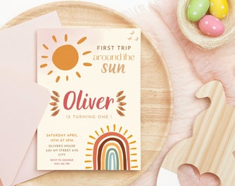 First Trip Around The Sun Birthday Invitation Template (Digital)