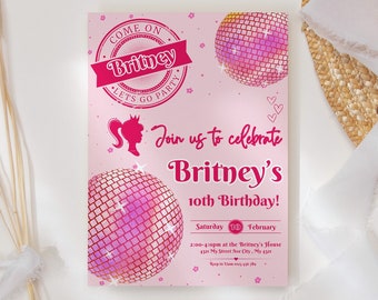 Invitation d'anniversaire Pink Sparkle - Modèle de poupée : invitation sur le thème de la princesse et carte imprimable