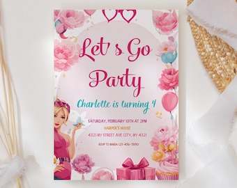 Pink Doll Birthday Party Invitation Template (Digital Invite)