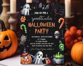 Editable Halloween Party Invitation: Spooktacular Canva Template (Digital Download)