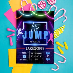 Jump Birthday Party Invitation Card Template, Trampoline Card Evite, Bounce House Invite Card Template, Editable Printable Canva Template
