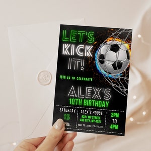 Soccer Birthday Invitation Card Template, Football Party Invitation Card Template, Soccer Birthday Evite Editable in Canva