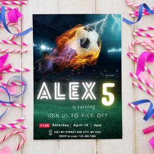Soccer Birthday Invitation Card Template, Football Party Invitation Card Template, Soccer Birthday Evite Editable in Canva