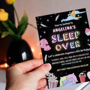 Editable Sleepover Invitation Slumber Party Invitation Sleepover Birthday Invite Pajama Party Neon Glow Sleepover Party