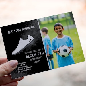 Editable Minimalist Soccer Birthday PHOTO Invitation Card Template, Football Invitation with Photo Soccer Invitation Card Template