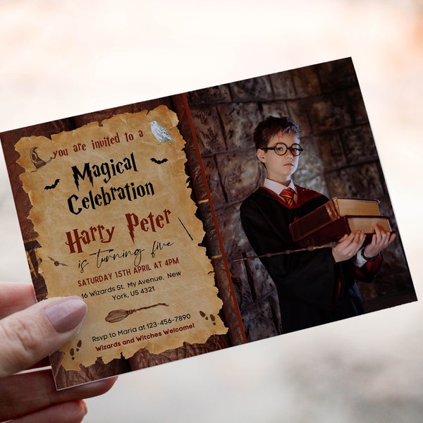 Magical Witchers-Wizard Birthday Photo Invitation - Instant Download, Editable Wizard Theme Invite