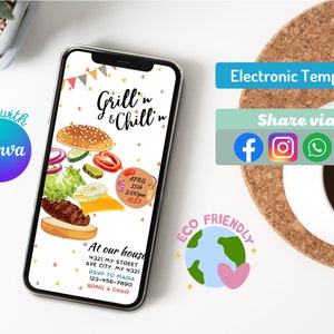 Customizable BBQ Birthday Digital Invite - Grilling &#39;n Chilling Party Theme