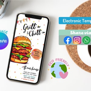Grill and Chill Birthday BBQ Digital Invitation - Editable and Digital Cookout Digital Invite