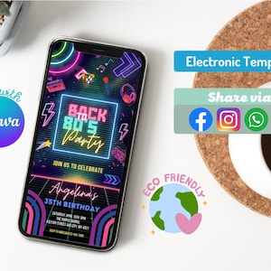 EDITABLE Invitación Digital Fiesta Cumpleaños 80s Regreso a los 80s Fiesta Neón Glow Dance Disco Cumpleaños 2000s 90s