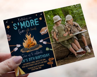 Backyard Camping Birthday Invitation: S'mores Bonfire (Digital Download)